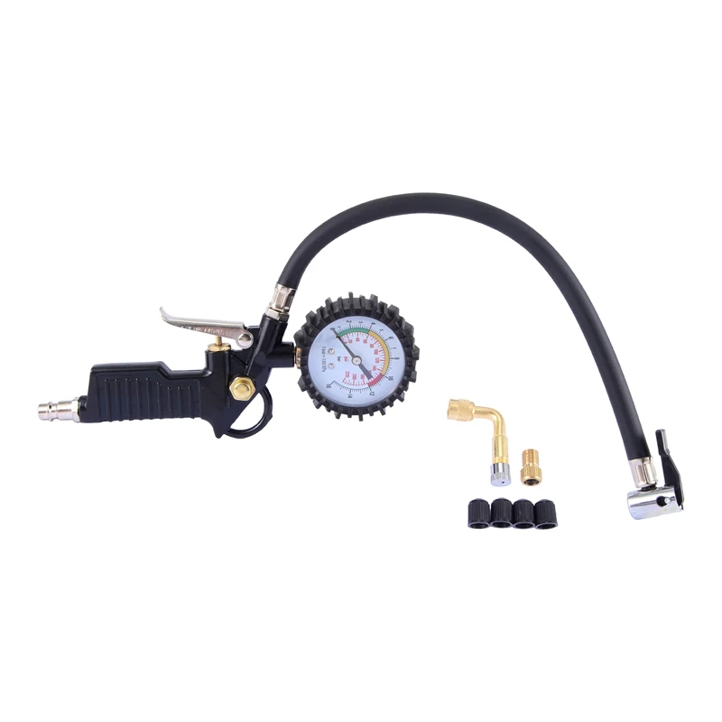 Car Tire Pressure Gauge 220 PSI Tire Inflator With 90 Degree Valve Extender Air Compressor For Car Motorcycle Bike Truck