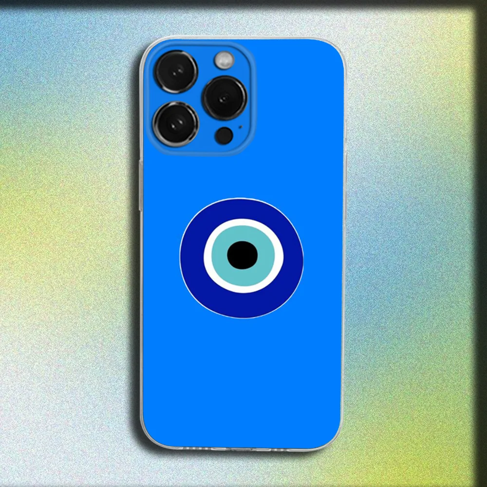 Türkische Lucky Blue Evil Eye Handyhülle für iPhone 16,15,14,13,12,11 Plus,Pro,Max,XR,XS,X,Plus,SE,Mini Transparente Softcover
