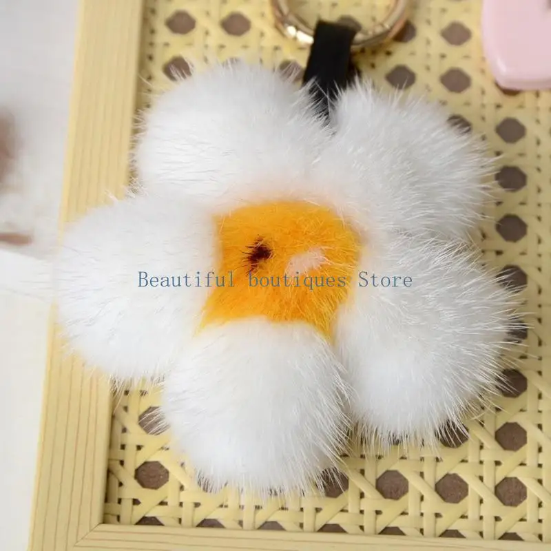 U4LF Lovely Bag Charm for Purse Backpack Decorations Purse Charm Car Keyring Plush Flower Charm Handbag Accessories