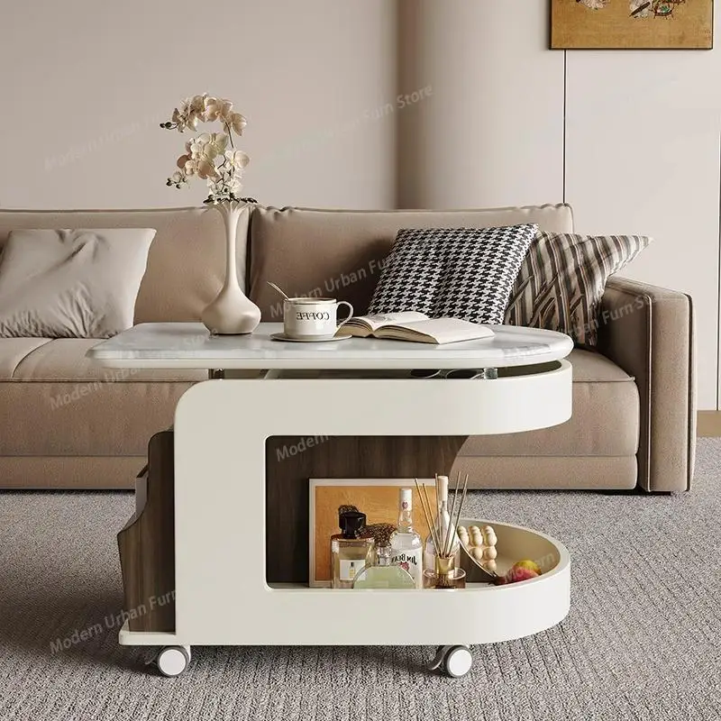 Wheels Aesthetic Coffee Table Modern Storage Lift Luxury Design Side Table Small Center Unique Mesa De Centro Sala Furniture