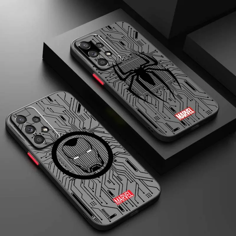 

Marvel Spider Man Iron Man For Samsung A73 A72 A71 A55 A54 A53 A52 A51 A35 A25 A15 A14 5G Frosted Translucent Phone Case