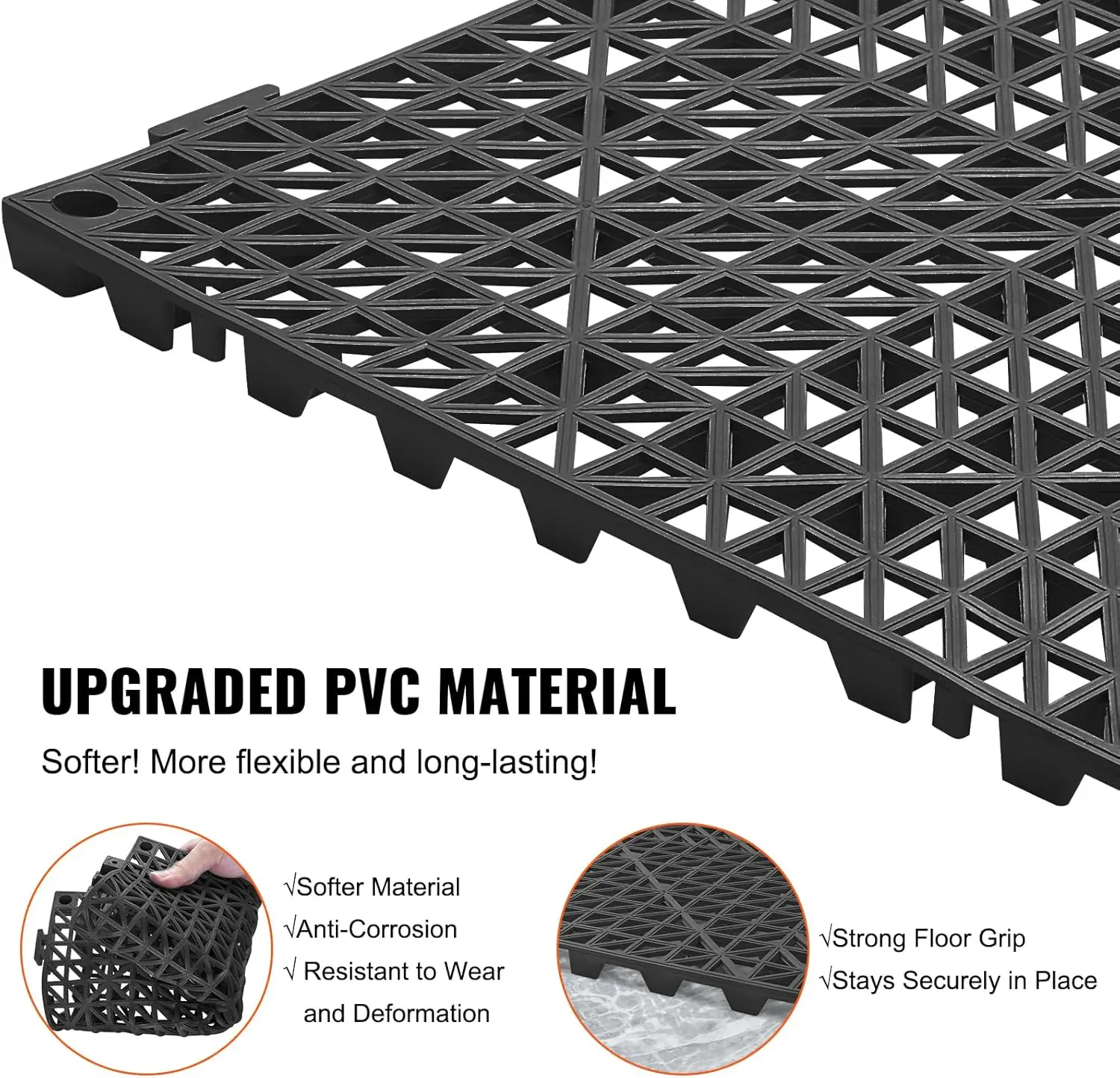 Interlocking Tile 55PCS Black, Drainage Tiles 12" x 12" Splicing, Soft PVC Interlocking Drainage Floor Tiles, Non-Slip
