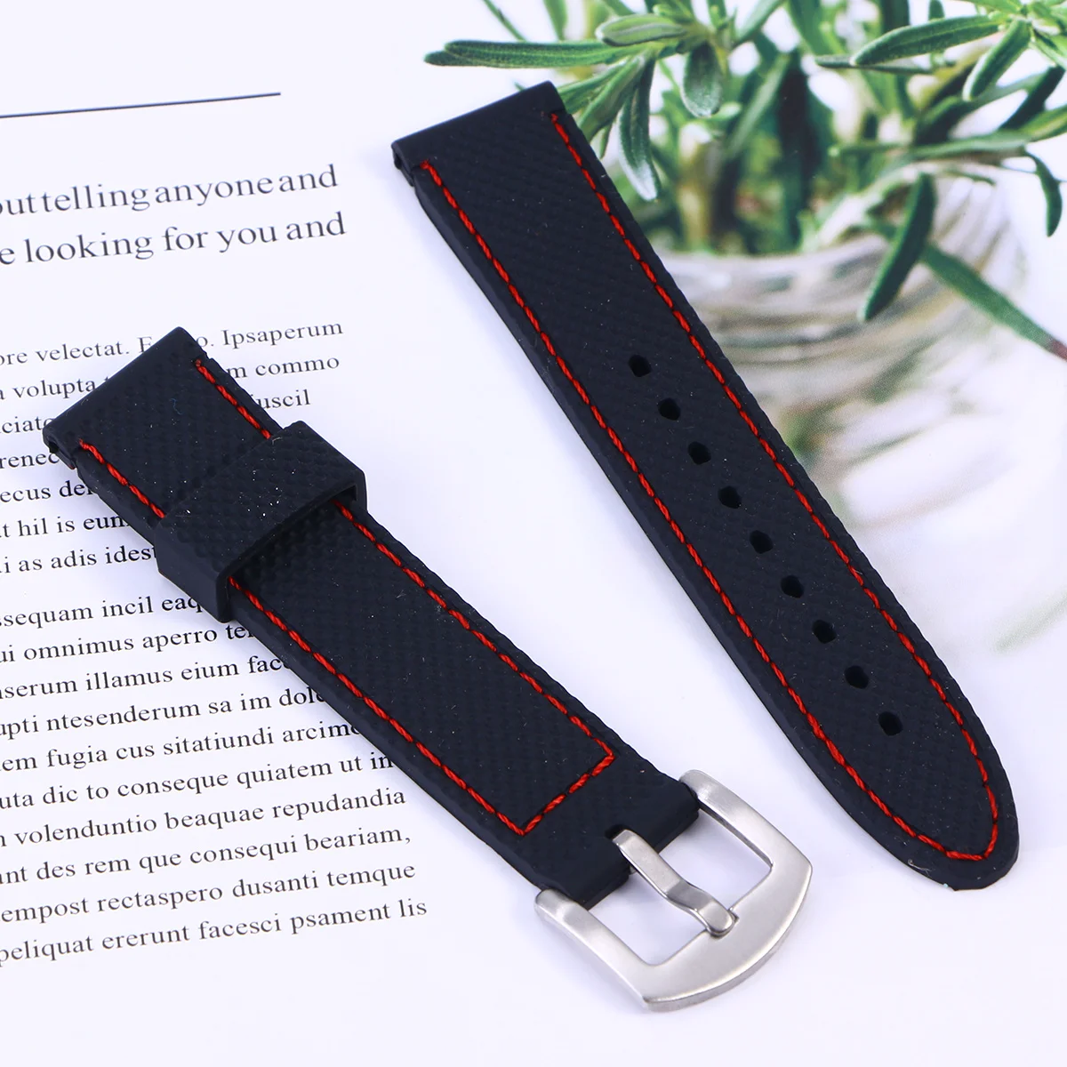 Watch Strap Waterproof Durable Silicone Watch Band Breathable Watch Wristband for Replacement 20mm (Black with )