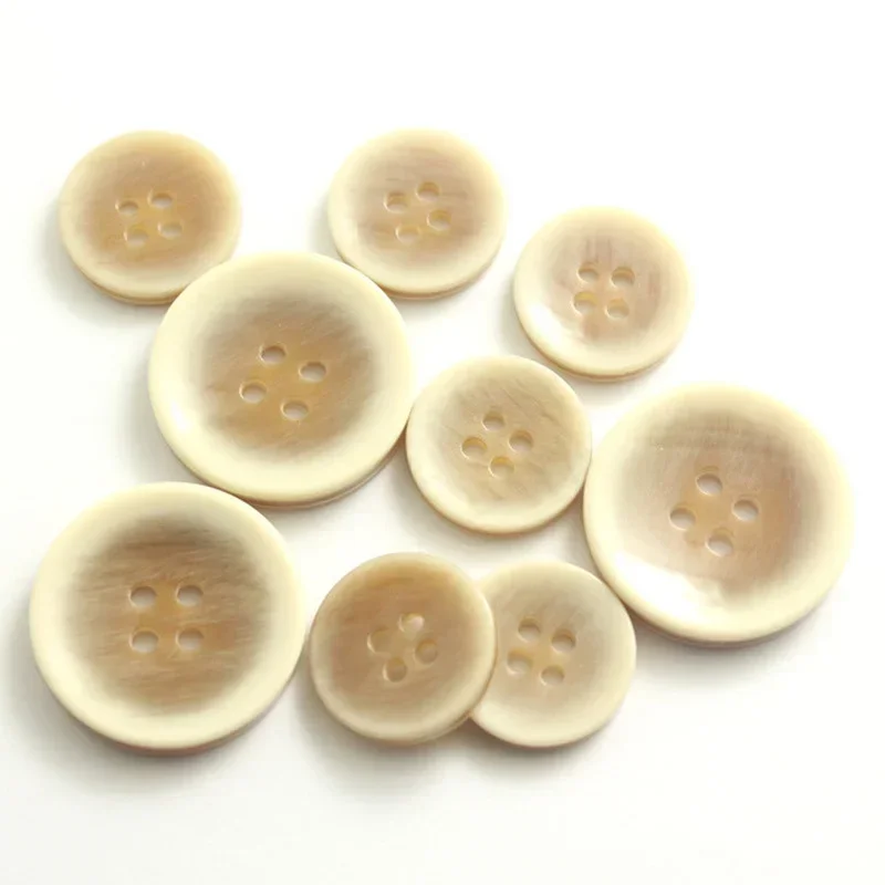 Round Four-Holes Buttons for Coat and Sweater, Beige Button, Concave Spot Resin Button, Wholesale, 10PCs, 15-30mm