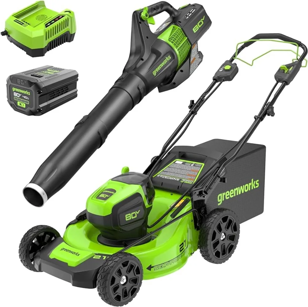 

80V 21” Brushless (Self-Propelled) Cordless Electric Lawn Mower + (580 CFM) Axial Leaf Blower (75+ Compatible Tools)