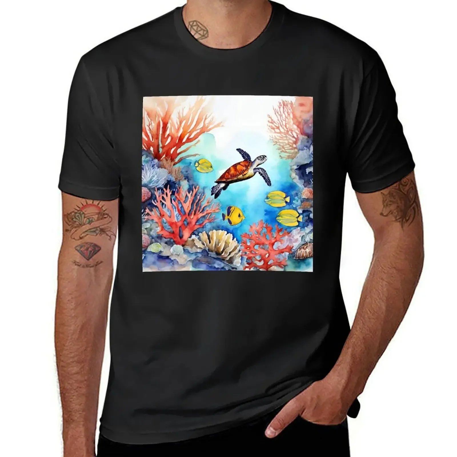 

Sea life and coral T-Shirt animal prinfor boys anime clothes vintage t shirts summer tops mens t shirts