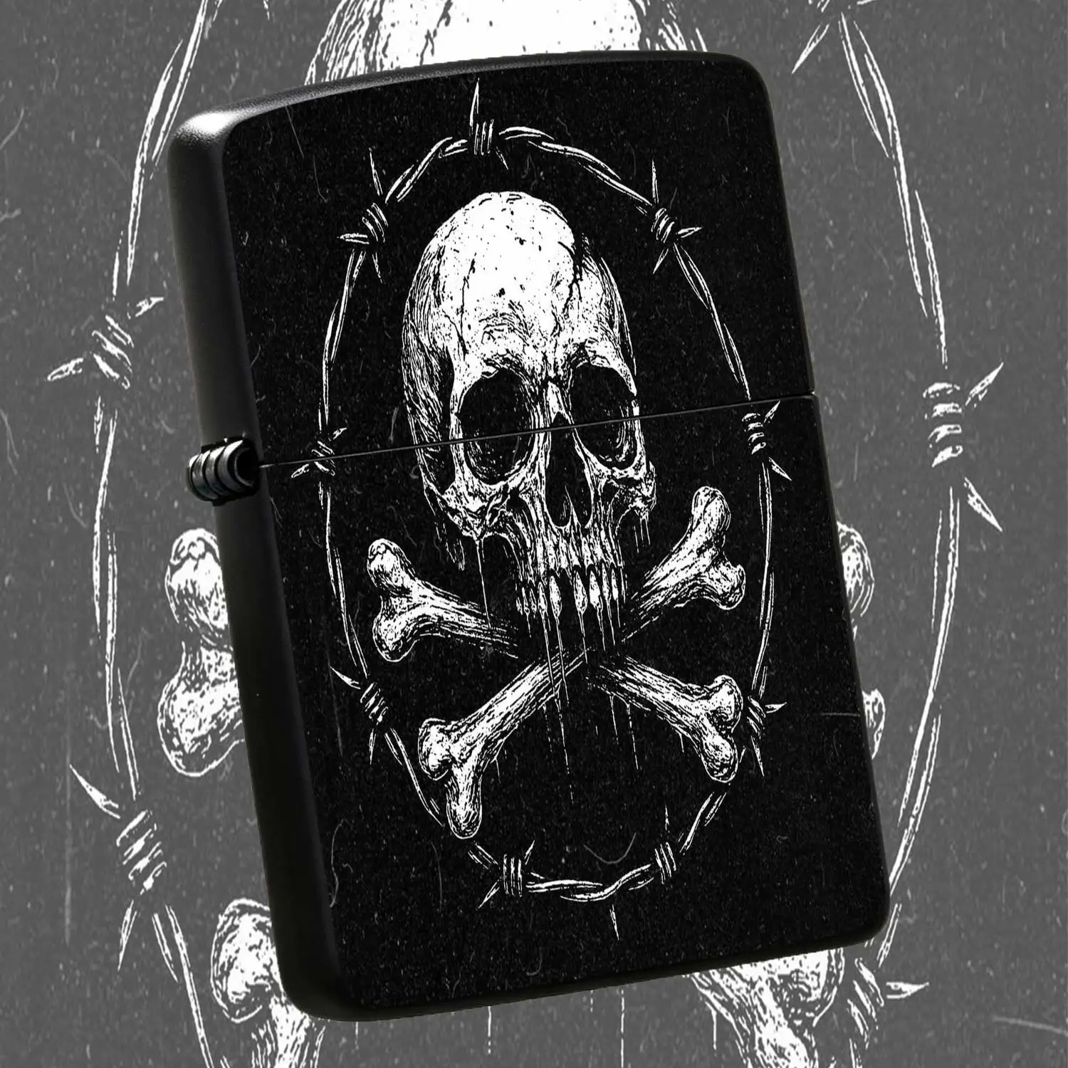 Vintage Dark Skull & Barbed Wire Metal Windproof Lighter, Reusable Flip-Top Pocket Lighter, Hardcore Dark Style Design, Sturdy and Durable for Daily Carry, Trendy Niche Portable Ignition Tool for Daily Use Humorous and Fun Lighter