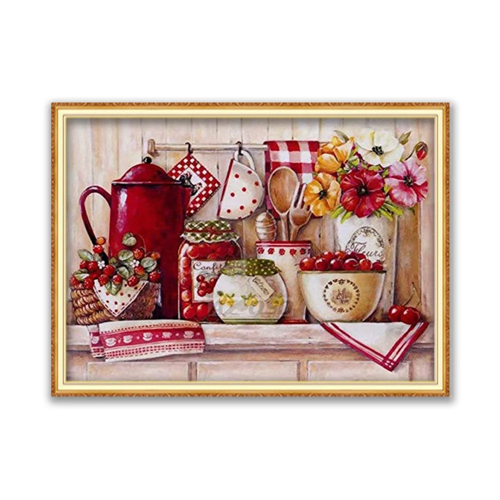 Flower Vase DIY 11CT Cross Stitch Embroidery Kits Needlework Craft Set Cotton Thread Printed Canvas Home Decoration Wholesale