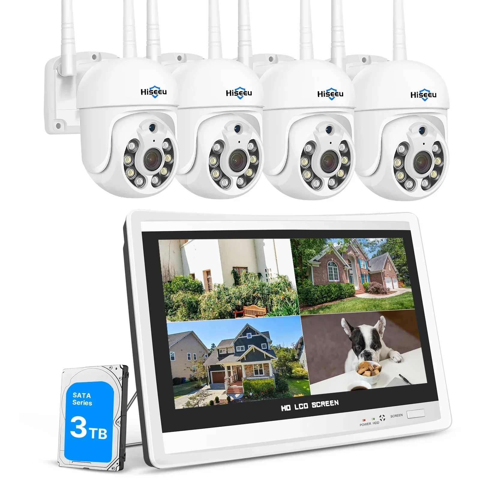 

Hiseeu Wireless Security CCTV Camera System Auto Human Tracking Wifi Ptz Camera 12-inch Security Camera System Wireless