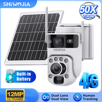 SHIWOJIA 6K 12MP 4G Solar Camera 50X Optical ZOOM Dual Screen Outdoor Security IP Camera Night Vision PIR Detection CCTV 50X