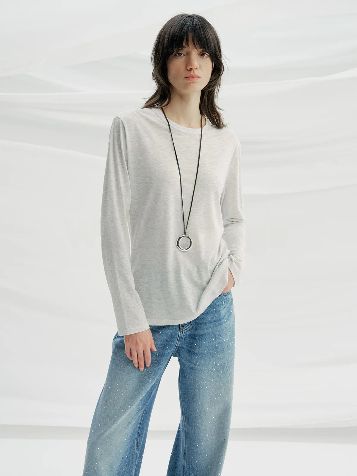 

Skin-Friendly Cool Sensation Long Sve Women's T-irt Lightweight iny Cotton-Linen Blend Base Layer Outdoor Wear Spring ...