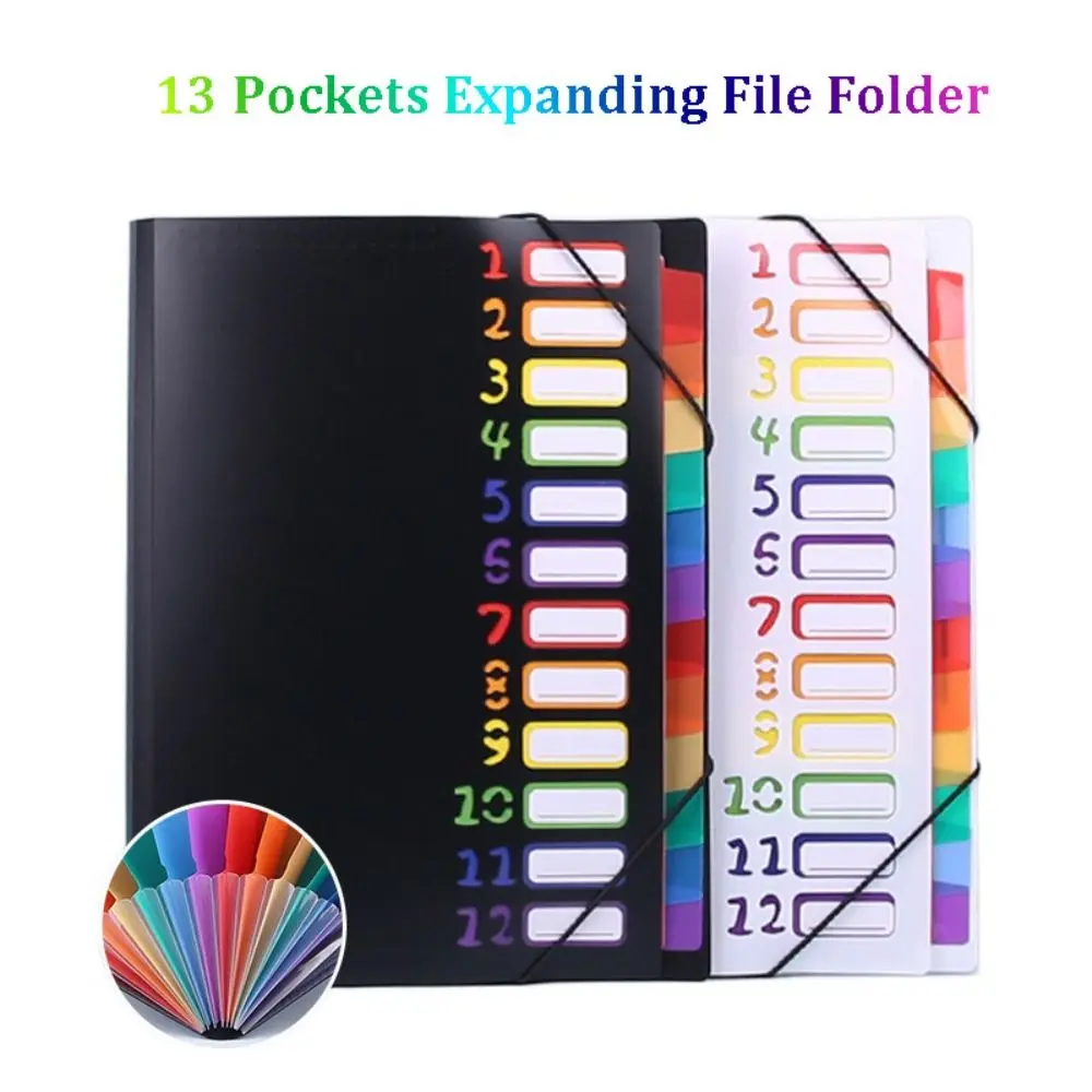 High Quality 13 Pockets Expanding File Folder Portable Rainbow Inner Page Organ Bag PP A4 File Organizer for Students