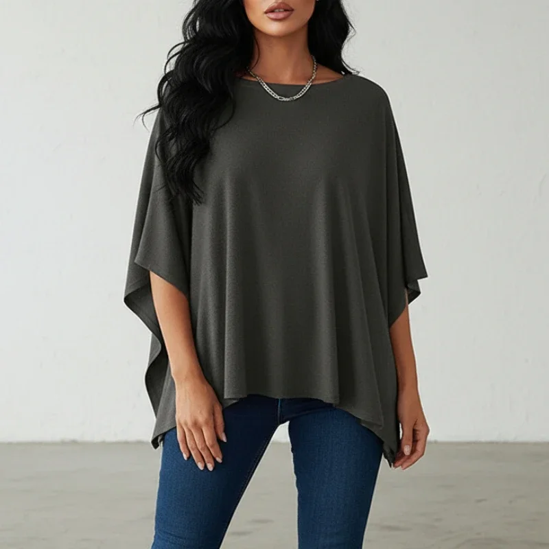 Women's Asymmetrical Hem Blouses Autumn Cozy Boatneck 3/4 Dolman Sleeve Christmas Red Pullover Tops ZANZEA Woman Clothing S-3XL