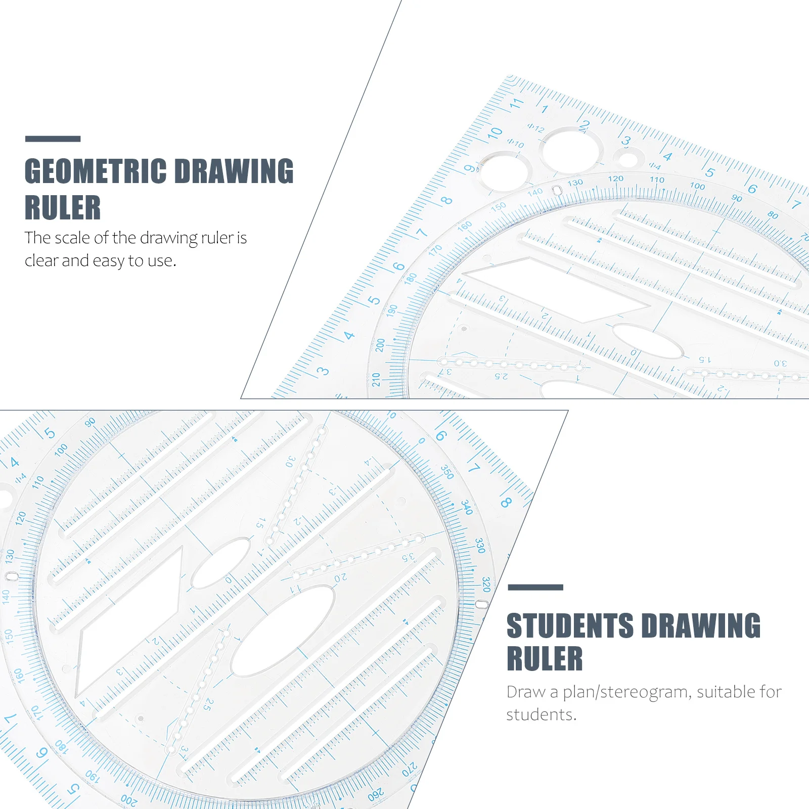 Regla de dibujo geométrico multifuncional, herramienta de actividades de copia manual de plástico para estudiantes, ingenieros, profesores, medición