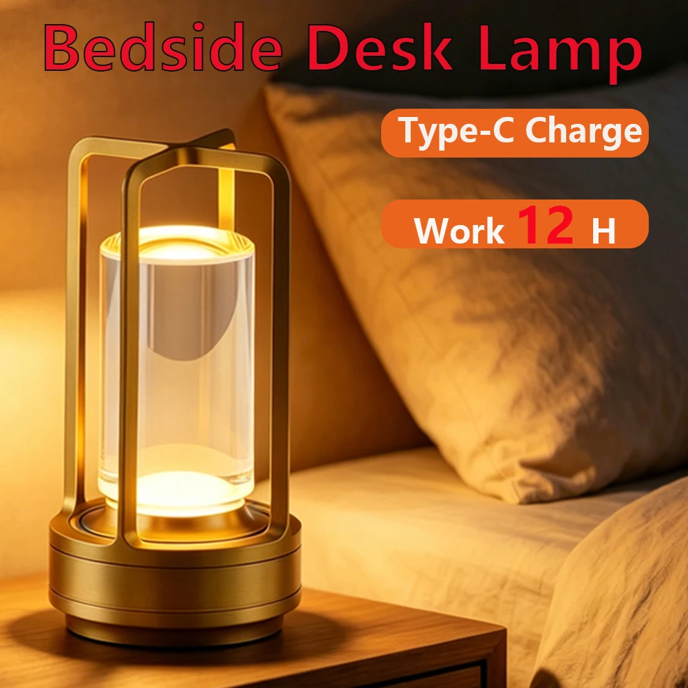 Rechargeable Bedside Desk Lamp LED Cordless Bedroom Table Lamp Touch Desk Lamps Atmosphere Night Light Creative Bedside Lighting