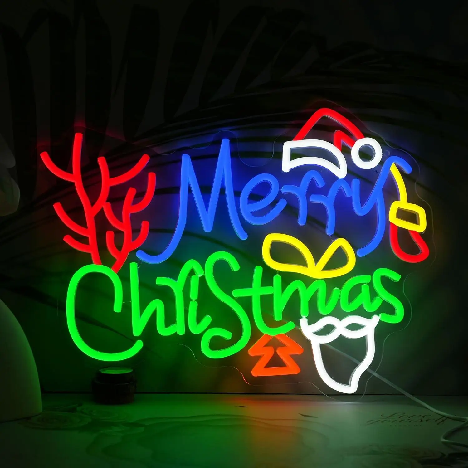 Colorful Merry Christmas Santa Hat Neon Sign USB Dimmable LED Lights For Xmas New Year Home Bar Window Party Wall Table Decor