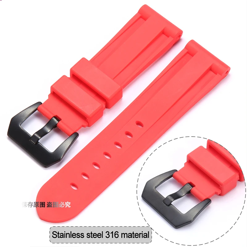 Watch Accessories 22mm 24mm 26mm Silicone Rubber Watch Band For Panerai Strap Waterproof Sport Tang Buckle Mens Bracelet