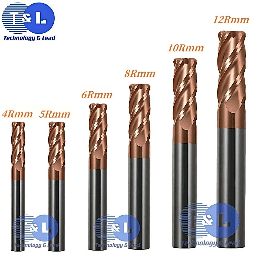 T&L HRC55 4Flute End Mill Tungsten Steel Carbide Nano Coating Round Nose Milling Cutter CNC Machining Center Endmills Tools