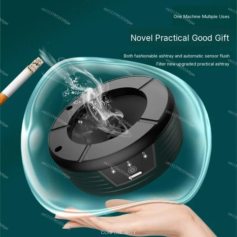Smart Air Purification Ashtray with Auto-Clean, Windproof & Anti-Fly Ash for Home/Office Use, Stylish Smoke Tray with Filter