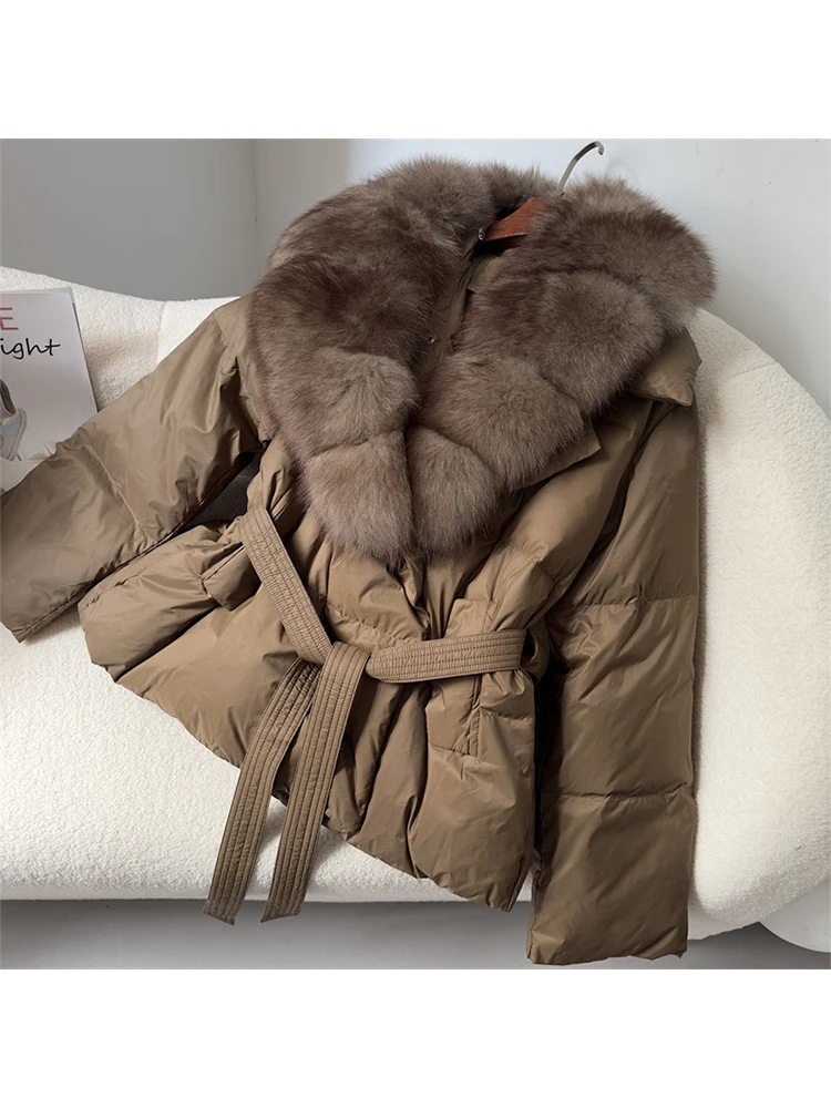 Mueyaruho Autumn Winter 2024 Women 90% White Duck Down Jacket Fox Fur Coat Parkas Feather Short Puffer Coat Female