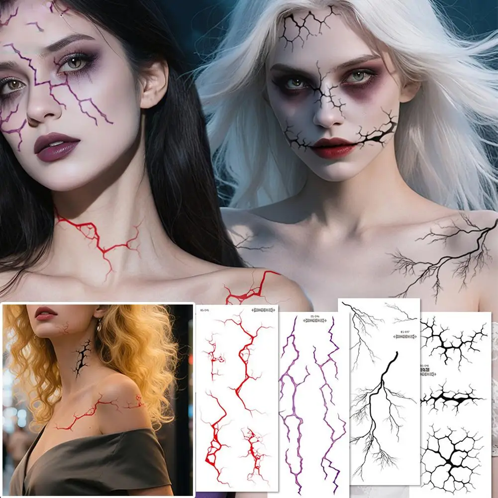 

Realistic Blood Vessel Flame Temporary Tattoo Stickers Cosplay Prop Tattoo Sticker Demonizing Sticker For Halloween Party Gifts