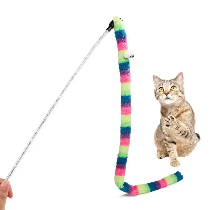 Cute Funny Rainbow Stick Pet Cat Toys Cat Teaser Toy Wand Cat Stick Strong Cat Toy Interactive Toys Cat Supplies Pet Products