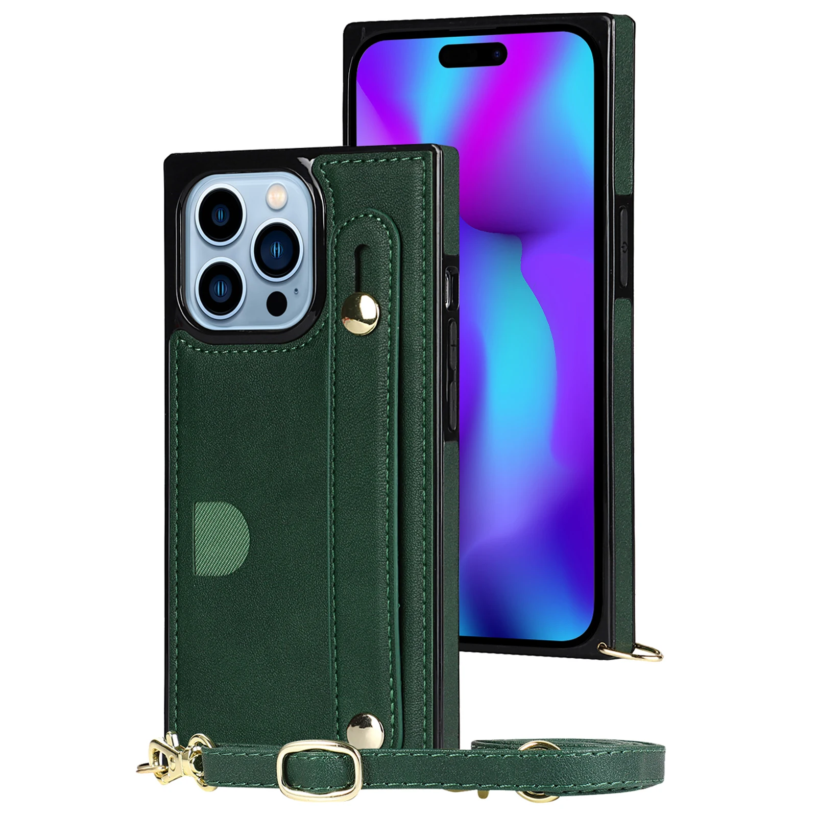 

Crossbody Leather Hand Strap Card Holder Case for iPhone 15 Pro Max 14 Plus 13 12 11 XR XS X, Wristband Kickstand Phone Cover