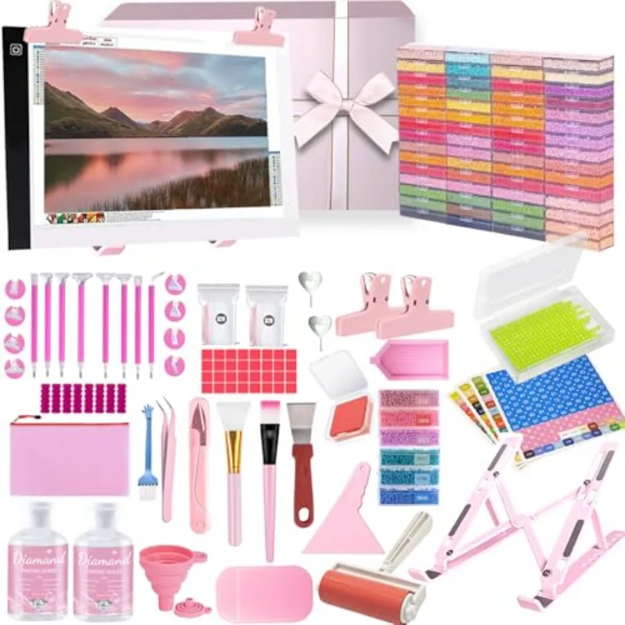 

【Spot goods】185 Pcs All Inclusive Diamond Painting Tool Kit Diamond Art Accessories Kit Including A4 LED Light Pad KitBracket C