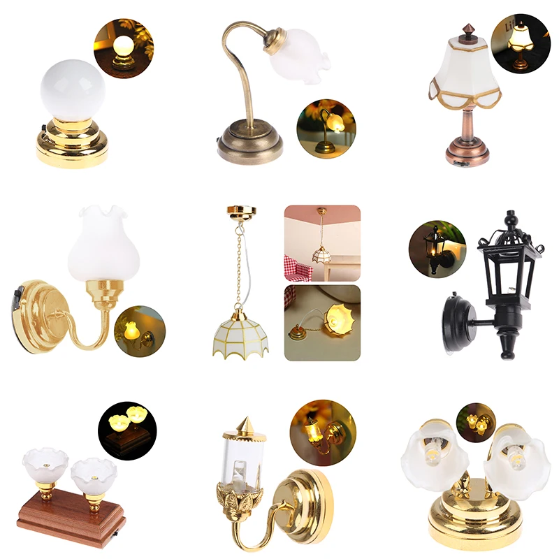 1:12 Multi-style Dollhouse Miniature Chandelier Ceiling Lamp LED Lamp Wall Lamp Tulip Lamp Model Dollhouse Decor Accessories New