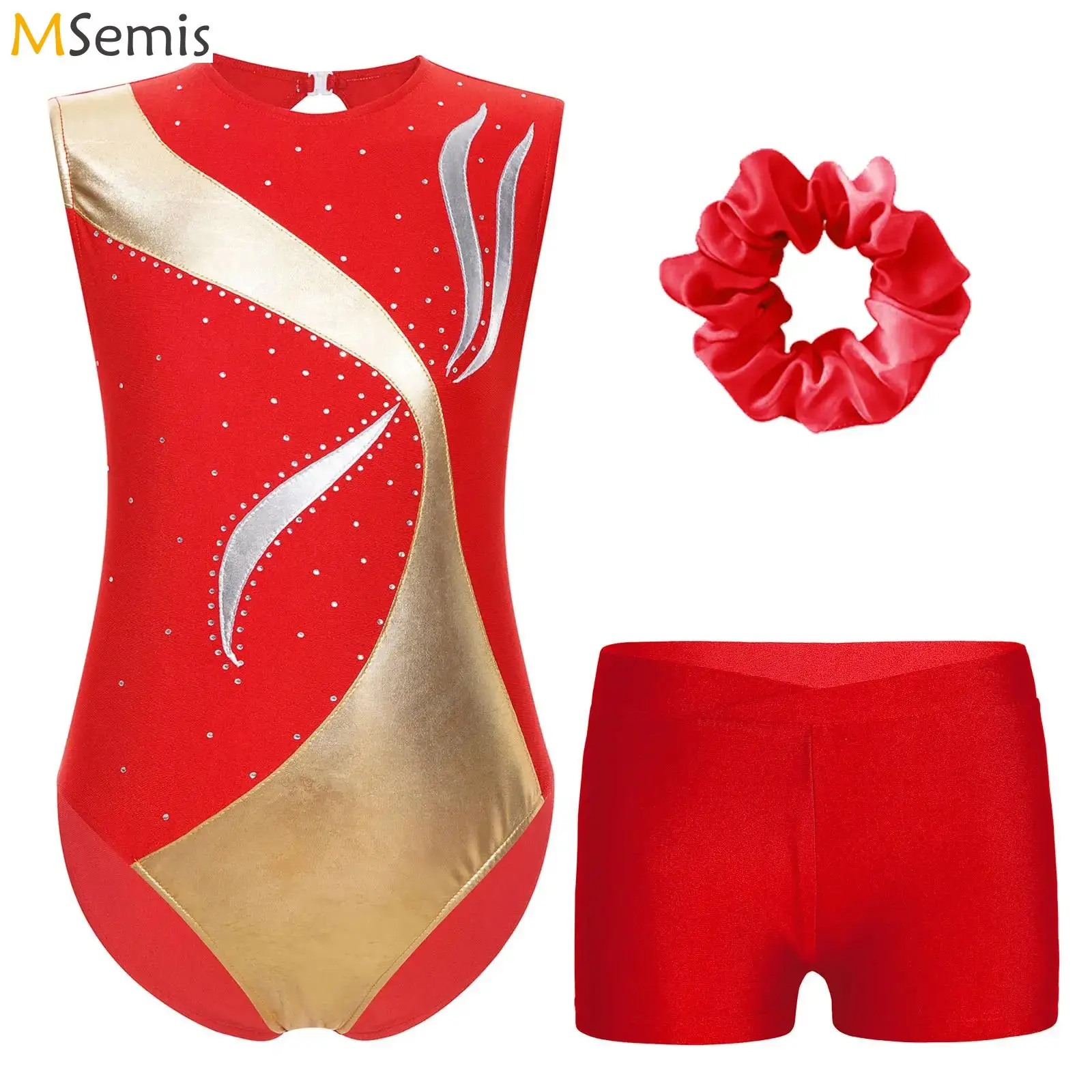 

Kids Girls Sleeveless Ballet Dance Outfits Gymnastics Leotards Jumpsuit Shorts Headwear Sets for Girls Yoga Unitard Dancewear