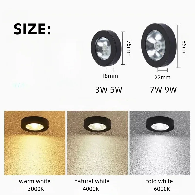 Ultra-thin LED COB Cabinet Spot Light Surface mounted Downlight Ceiling light 3W 5W 7W 9W for Display case Background AC220V