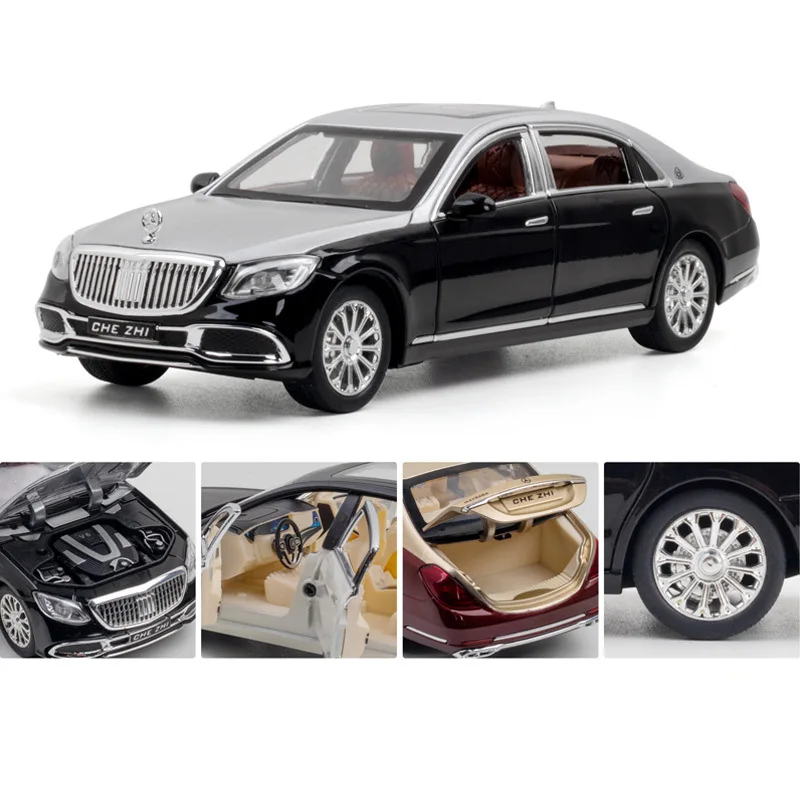 1/24 Maybach AMG S600 Toy Car Model, Diecast Alloy Metal Miniature Pull Back Sound & Light Collection Free Wheel Gift For Boy