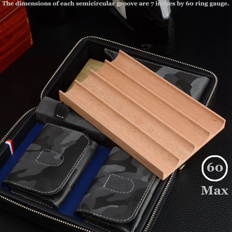 Leather Travel Cigar Case Holder Wood Tray Humidor for 4 Cuban Cigars Mini Box 4 Slots 60 Ring Gauge Smoking Accessory view 6