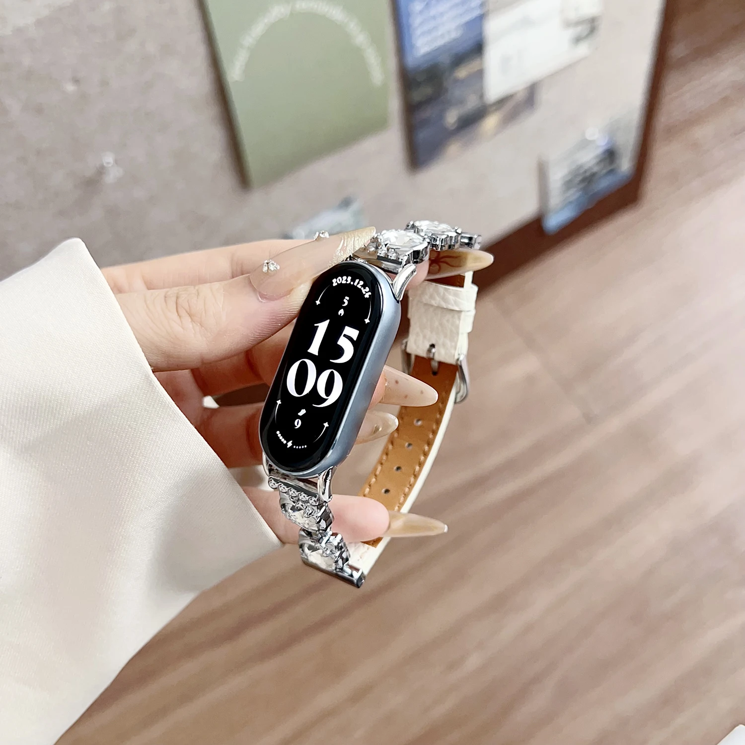Playful Metal Cathead Split Leather Strap for Xiaomi Mi Band 10 8/9Pro Women's strap for Redmi Watch 4/5/6  Universal 18/20/22mm