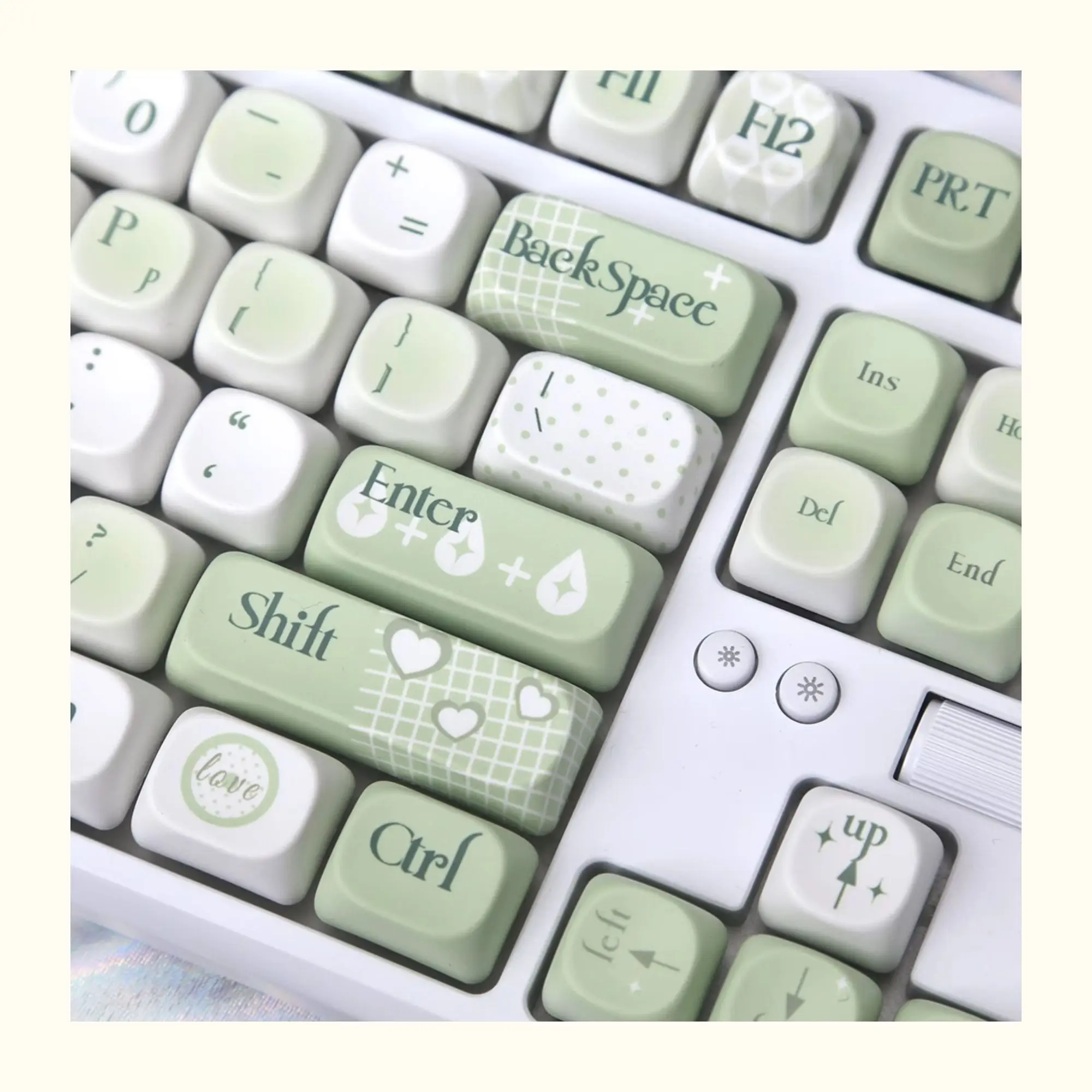 Small lucky moa height keycap milk green fresh PBT hot sublimation adaptation mechanical keyboard hi75 f99