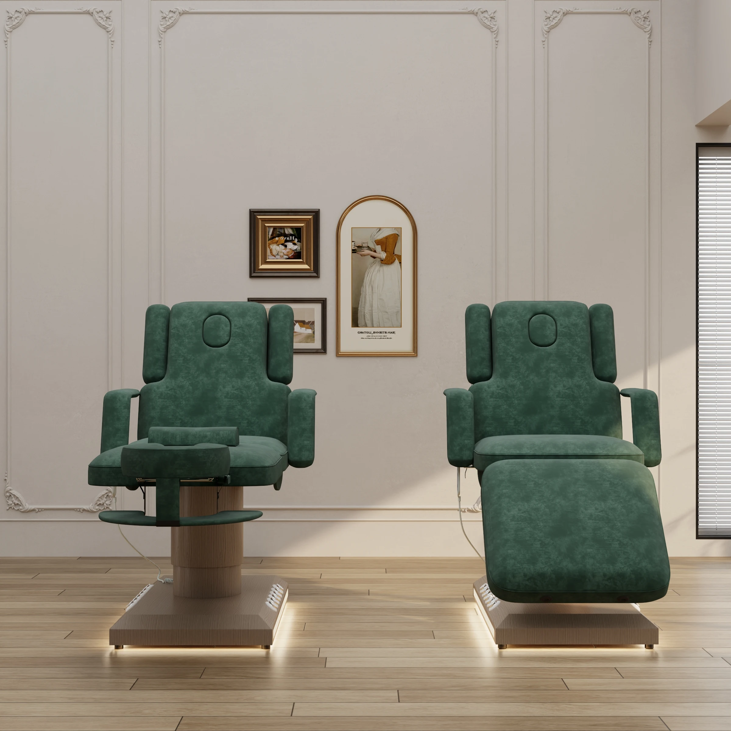 

Newest Lash Bed Curved Massage Bed Spa Beauty Treatment Facial Chair 3 Motors Wood Base Bed