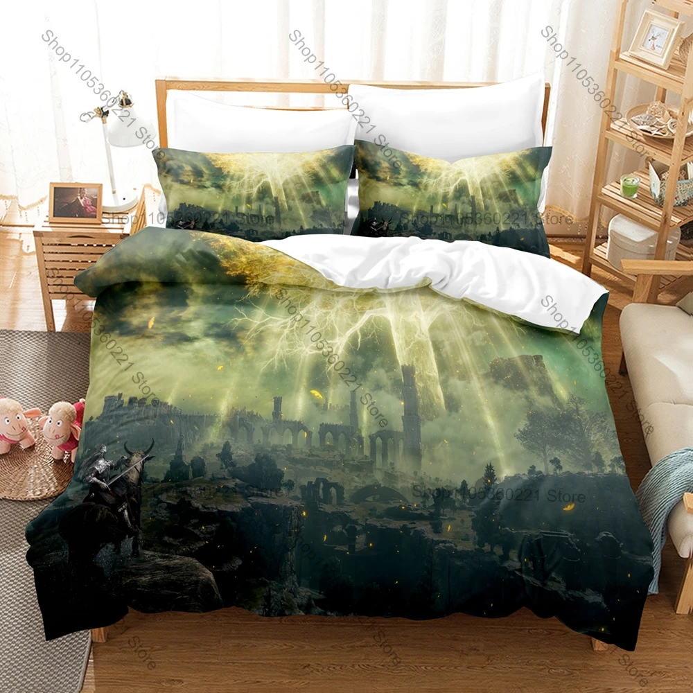 Cool Microfiber Black Gold Brown Medieval Dark Fantasy Gaming Bedding Set Duvet Cover + 2 Pillowcases All Season Use