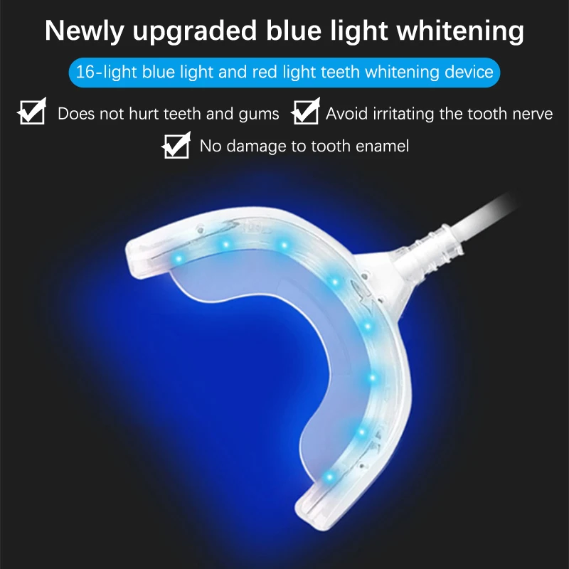 Portátil USB recarregável LED branqueamento dos dentes, 4 em 1, 16 luzes temporizados, luz azul, cuidados orais, branqueamento branqueador, cronometrado