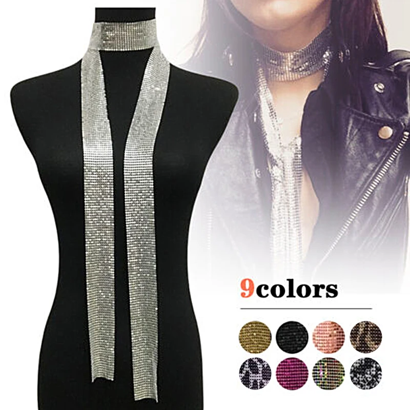 Sexy Aluminium Alloy Party Long Thin Neck Chain Long Choker Sparkly Sequins Scarf Neck Collar Ladies Cocktail