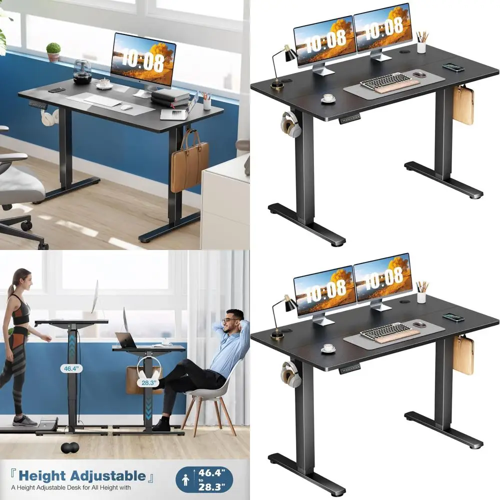 

Adjustable Height Electric Desk, 48x24 Spliced Wood, 3 Memory Presets, Black Metal Frame, Home Office Workstation