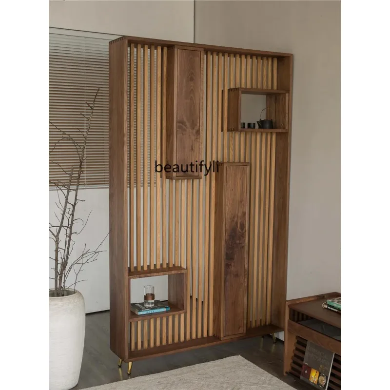 North America Black Walnut White Oak Silent Screen Hallway Partition Antique Shelf Modern Minimalist Chinese Style  H
