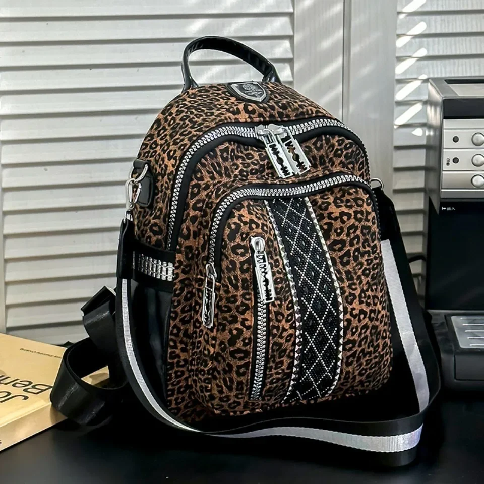 

Fashion Leopard Print Women's Backpack Multi-functional Shoulder Bag Student School Bag Ladies Casual Travel Commuting Rucksack