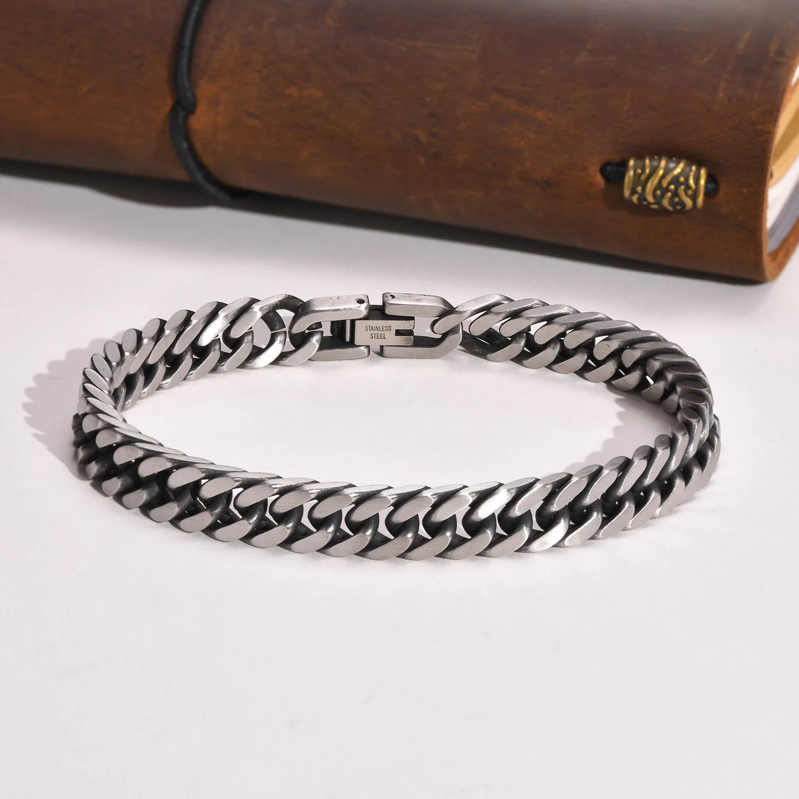 8.5/10.5mm Width Retro Silver Color Stainless Steel Cuban Chain Bracelets for Men Male Gift Jewelry