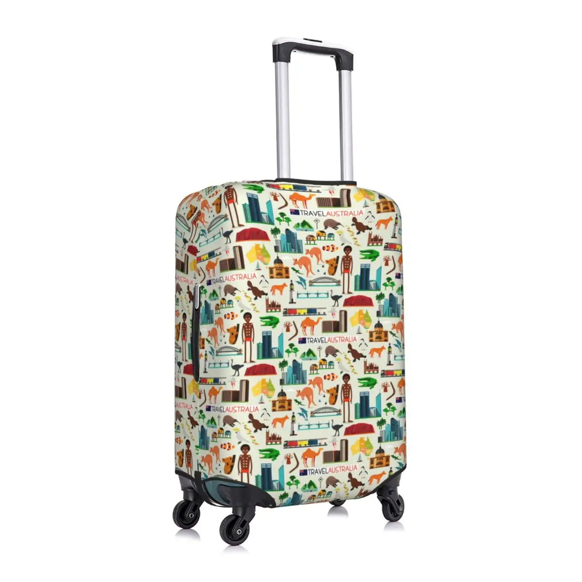 Cute Australia Travel Aussie Wildlife Landmark Luggage Cover Protector Elastic Travel Suitcase Covers