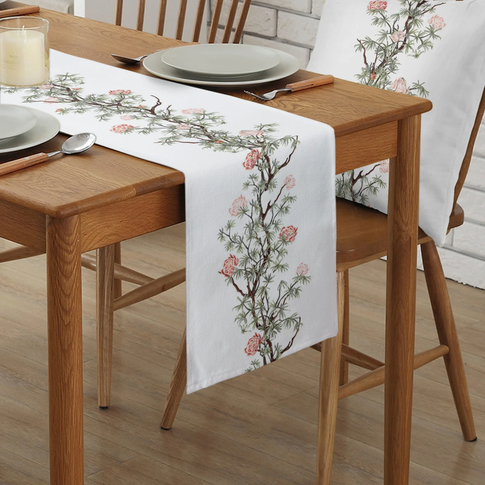 Summer Flowers Leaves Vines Linen Table Runners Kitchen Table Decoration Accessories Dining Table Runner Wedding Party Supplies