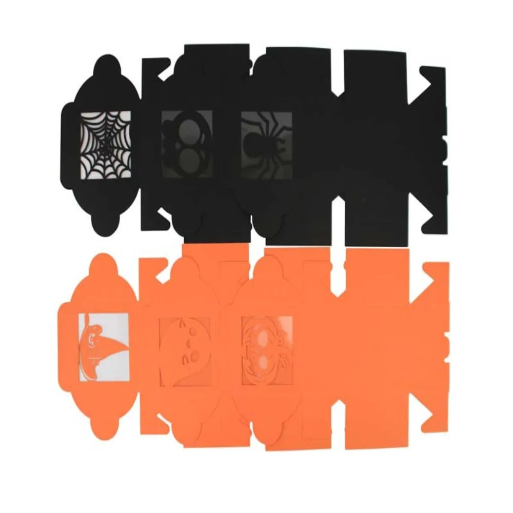 

50PCS Square Halloween Candy Gift Box Transparent Window Kraft Paper Candy Packaging Box Ghost/Pumpkin/spider Pattern Cookie Box