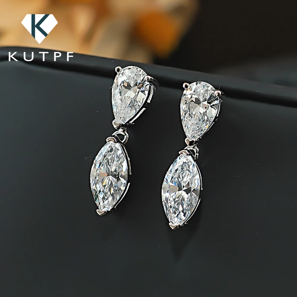 

4cttw Double-stone Moissanite Drop Earrings For Women Pear-Marquise Cut Diamond Stud Earring Certified S925 Silver Fine Jewelry