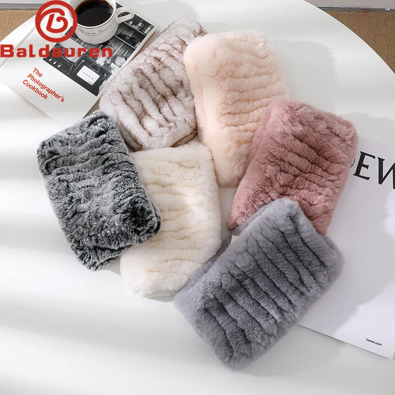 2024 Women Real Rex Rabbit Fur Scarf Rex Rabbit Fur Headbands Knitted Natural Rabbit Fur Ring Scarves Factory Wholesale Retail