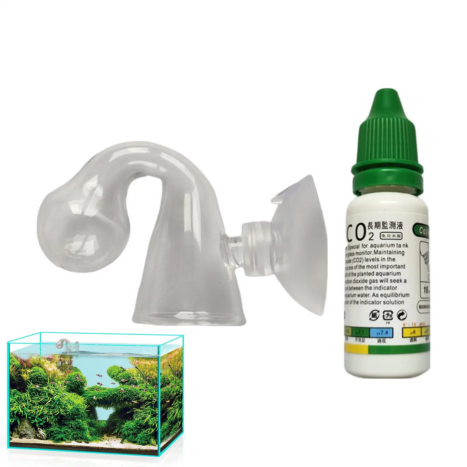 CO2 Indicator Drop Checker Solution Long Term Monitor Test Fish Tank Glass Aquatic Co2 Tester for Fish Tank Aquariums