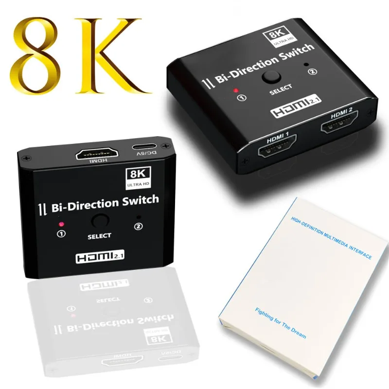 8K 60Hz HDMI-Compatible Switch Splitter Bi-Direction 1x2 2x1 Switcher 2 In 1 Out for PS4 TV Box Adapter